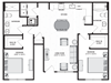 1092 square foot 2 bedroom floor plan